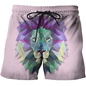 cheap Animals &amp; Birds-Men&#039;s Lion Swim Shorts Board Shorts Swimming Trunks Mid Waist Hawaiian Casual Holiday Beach Drawstring with Mesh lining Elastic Waist Designer Clothing Apparel