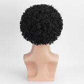abordables Perruques historiques-Perruque synthétique bouclée avec frange perruque faite à la machine courte noire naturelle #1B cheveux synthétiques pour hommes cosplay douce fête perruques d&#039;Halloween noires