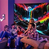 tanie Blacklight gobelin-gobelin z czarnym światłem UV reaktywny świecący w ciemności świecąca impreza neonowa magiczna wodospad psychodeliczny trippy mglisty wiszący gobelin ścienny sztuka mural do salonu sypialni