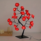cheap Decorative Lights-Valentine&#039;s Day Rose Flower Tree Lamp 24 Heads Rose Table Light USB Plug Lamp For Wedding Party Decoration Night Lights