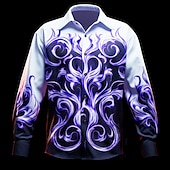 economico Geometrica-Per uomo Geometrica Fiamma Camicia Camicia con bottoni Manica lunga Artistico Da tutti i giorni Per uscire Autunno inverno Collo ripiegabile Stampa Bottone giù Grigio - viola Blu Viola Arancione