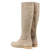 cheap Cowboy &amp; Western Boots-Women&#039;s Perforated Suede Knee-High Boots with Zipper - Stylish and Breathable Footwear for Casual Outings and Spring Fashion