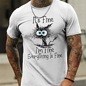 abordables Camisetas divertidas para hombres-Hombre Animal Gato Estoy bien Camiseta Manga Corta Camiseta Impresión 3D Cuello Barco Camisa Diario Design Retro Antiguo Deporte Festivos Noche Blanco Azul Piscina Azul cielo Primavera verano Ropa S