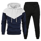 cheap Basic Tracksuits-Men's Tracksuit Gym Shirt GYM Pants Workout Outfits Hooded Sports &amp; Outdoor Daily Holiday Quick Dry Soft Color Block Black White Yellow Polyester Activewear Streetwear Sport Fall &amp; Winter