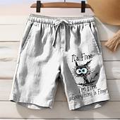 economico retrò-Per uomo Gatto Con lettere stampate Divertente Pantaloncini Pantaloncini estivi Pantaloncini da spiaggia Vita normale Hawaiano Informale Esterno Per eventi Per uscire A cordoncino Vita elastica Stampa