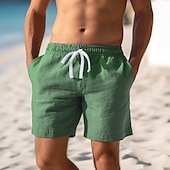 cheap Holiday-Men&#039;s Shorts Linen Shorts Summer Shorts Beach Shorts Drawstring Elastic Waist Straight Leg Plain Comfort Breathable Above Knee Casual Daily Holiday Fashion Classic Style Black White