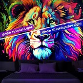 levne Tapiserie Blacklight-blacklight gobelín uv reaktivní záře ve tmě záře party neon lev zvíře psychedelický trippy mlhavý závěsný gobelín nástěnná malba pro obývací pokoj ložnice