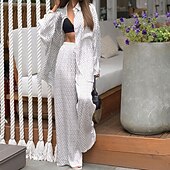 abordables Ensembles deux pièces-Femme Taille EU / US2 Pieces SetsMode du quotidien Chemise Pantalon manche longue Col de Chemise Plaid Imprimer Casual Quotidien Fin de semaine Blanche Automne Ample