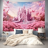 cheap Landscape Tapestry-Pink Castle Hanging Tapestry Wall Art Large Tapestry Mural Decor Photograph Backdrop Blanket Curtain Home Bedroom Living Room Decoration