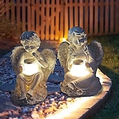 billige Landskapslys-hageengel staty, engle fe statuett med solenergi lys, hage harpiks engel figurer ornament engle dekorasjon for plen kirkegård minnegaver, skytsengel hage statuette-jente
