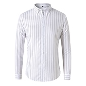cheap Men&#039;s Button Down Shirts-Men&#039;s Shirt Dress Shirt Button Down Shirt Black White Red Long Sleeve Stripes Lapel Spring &amp;  Fall Office &amp; Career Wedding Party Clothing Apparel