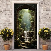 Недорогие Дверные чехлы-водопад пещера дверные покрытия фреска декор дверной гобелен дверной занавес украшение фон дверной баннер съемный для входной двери в помещении и на открытом воздухе украшение дома комнаты декор