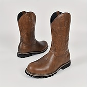 abordables Cowboy y botas occidentales-Hombre Botas Botas cowboy Vintage Clásico Exterior PU Color de árbol grande Marrón Invierno