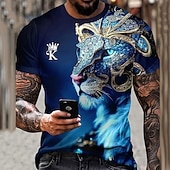 お買い得  アニマルプリントTシャツ-男性用 グラフィック 動物 虎 Tシャツ 半袖 Tシャツ 3Dプリント クルーネック シャツ 日常 デザイナー レトリ／ヴィンテージ スポーツ・アウトドア 祝日 お出かけ ブルー オレンジ グリーン 春夏 衣類 S M L XL 2XL 3XL 4XL