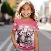 ieftine Animale 3D ale fetei-Girls' 3D Cat Tee Shirts Pink Short Sleeve 3D Print Summer Active Fashion Cute Kids 3-12 Years Crew Neck Outdoor Casual Daily Regular Fit
