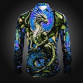 abordables Modèle 3D-Homme Dragon Chemise Chemise boutonnée manche longue Abstrait Usage quotidien Sortie Printemps été Col rabattu Imprimer Bouton bas Jaune Rouge Bleu Violet Orange