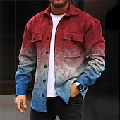 economico giacca camicia da uomo-Per uomo Geometrica Geometria Graduale Camicia Giacca da camicia Sovracamicia Manica lunga Informale Esterno Strada Casual / quotidiano Autunno inverno Collo ripiegabile Bottoni Tasche Stampa Rosso