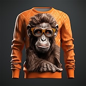 abordables Sudaderas 3D para hombre-Hombre Graphic Orangután Sudaderas Sudadera con capucha Manga Larga Camisa de entrenamiento Cuello Barco Moda Diario Casual Impresión 3D Vacaciones Festivos Noche Estampado Primavera &amp; Otoño
