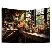 Недорогие пейзаж гобелен-цветы на окне настенный гобелен настенное искусство большой гобелен фреска декор фотография фон одеяло занавеска для дома спальня гостиная украшения