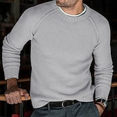 abordables suéter de los hombres-Hombre Pulóveres Pull-over Tejer De Punto Color sólido Cuello Barco Elegante Estilo retro Diario Ropa Invierno Otoño Verde Trébol Negro S M L