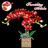 baratos Brinquedos de Montar-presentes de dia das mulheres presente de dia dos namorados compatível com le-go rose bloco de construção enfeites de flores g5010 bloco de construção borboleta orquídea bonsai buquê presentes de dia