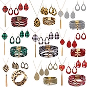 abordables Accesorios usables-Conjunto de joyería de cuero, aleación de polvo de oro, collar, pendientes, collar, pulsera, conjunto combinado