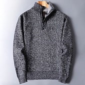 cheap Men&#039;s Pullover Sweater-Men&#039;s Pullover Sweater Jumper Knit Sweater Quarter Zip Pullover Sweater Ribbed Knit Regular Knitted Quarter Zip Plain Stand Collar Keep Warm Modern Contemporary Daily Wear Going out Clothing Apparel
