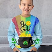 billiga Pojkens 3D-djur-St Patrick Pojkar 3D Katt Fyrklöver Tröja Pullover Långärmad 3D-tryck Vår Höst Mode Streetwear Häftig Polyester Barn 3-12 år Rund hals Utomhus Ledigt Dagligen Normal