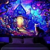 billige Blacklight -billedvev-blacklight billedvev uv reaktiv glød i mørket glød party neon magisk slott katt natur psykedelisk trippy tåkete hengende billedvev veggkunst veggmaleri for stue soverom