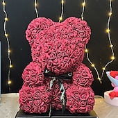 cheap Wedding Decorations-Rose Bear Artificial Foam Flowers with LED Light &amp; Plastic Gift Box- Perfect Romantic Gift for Mother&#039;s Day, Anniversary, Wedding, Birthday, Thanksgiving, and Christmas 25cm/10inch