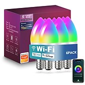 abordables Luces inteligentes-Lámpara de vela inteligente tuya wifi e14, bombilla led con control remoto por aplicación inteligente, 1/4/6 Uds. 85-265v