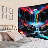 tanie Blacklight gobelin-gobelin z czarnym światłem UV reaktywny świecący w ciemności świecąca impreza neonowa magiczna wodospad psychodeliczny trippy mglisty wiszący gobelin ścienny sztuka mural do salonu sypialni