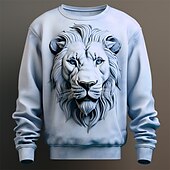 baratos Moletons 3D masculinos-Homens Gráfico Leão camisolas Moletom Manga Longa Moletom Gola Redonda Moda Diário Casual Impressão 3D Férias Feriado Para Noite Imprimir Primavera &amp; Outono