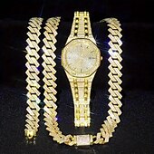 cheap Quartz Watches-3pcs/set HipHop Mens Rhinestone Watch &amp; Necklace &amp; Bracelet Set, Christmas Gift