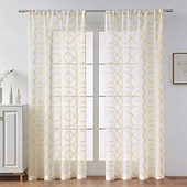 abordables Voilages-Rideau semi-transparent blanc brodé de feuilles, ensemble de rideaux à passe-tringle, panneau de fenêtre, drapé pour chambre de fille/chambre d&#039;enfant/crèche/salon 1 panneau