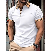 cheap Men's Classic Polo-Men's Polo Shirts Button Up Polos Casual Holiday Lapel Short Sleeve Fashion Basic Plaid Color Block Patchwork Summer Regular Fit White Polo Shirts