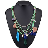 cheap Wearable Accessories-CARNIVAL Bohemian Multi layered Necklace Handmade Beaded Feather Fringe Sweater Chain Resin Rice Beads Tourism Jewelry