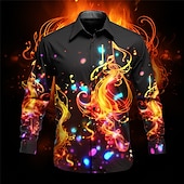 abordables Modèle 3D-Homme Notes de Musique Chemise Chemise Boutonnée manche longue Artistique Tenue quotidienne Sortir Automne &amp; Hiver Col Rabattu Imprimé Boutonné Jaune Rouge Violet