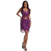 abordables Costumes de danse-Femme Danseur Danse du ventre Danse Spectacle Costume de danse du ventre Robe de boîte de nuit Brille &amp; Scintille Polyester Argent Bleu Clair Noir Haut Jupe