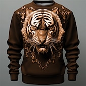 abordables Estampado animal-Hombre Graphic Tigre Sudaderas Sudadera con capucha Manga Larga Camisa de entrenamiento Cuello Barco Moda Diario Casual Impresión 3D Vacaciones Festivos Noche Estampado Primavera &amp; Otoño