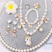 abordables Accesorios usables-Conjunto de pulsera y collar de perlas para niños, collar de unicornio, accesorios para niñas y bebés, collar para niños