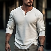 Men's T shirt Tee Henley Shirt Tee Top Long Sleeve Shirt Plain Henley Street Vacation Long Sleeve Clothing Apparel Fashion Designer Basic3