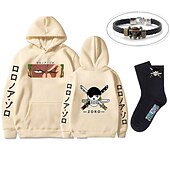 economico Magliette e felpe grafiche con cappuccio-set con roronoa zoro felpa oversize con cappuccio e bracciale in pu calzini 3 pezzi abiti one piece scimmia d. stampe grafiche anime rufy che stampano stile harajuku per uomo, donna, adulto, unisex,