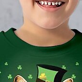 billiga Pojkens 3D-djur-St Patrick Pojkar 3D Katt Fyrklöver Tröja Pullover Långärmad 3D-tryck Vår Höst Mode Streetwear Häftig Polyester Barn 3-12 år Rund hals Utomhus Ledigt Dagligen Normal