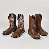 abordables Cowboy y botas occidentales-Hombre Botas Botas cowboy Vintage Clásico Exterior PU Color de árbol grande Marrón Invierno