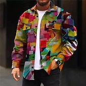 Men's Geometric Pattern Geometry Shirt Shirt Jacket Overshirt Long Sleeve Artistic Abstract Daily Wear Going out Weekend Fall & Winter Turndown Pocket Print Button-Down Purple Rainbow4