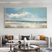 cheap Landscape Paintings-Handmade Oil Painting Canvas Wall Art Decor Original Blue Sky Abstract Scenery Painting for Home Decor With Stretched Frame/Without Inner Frame Painting