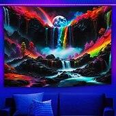 tanie Blacklight gobelin-gobelin z czarnym światłem UV reaktywny świecący w ciemności świecąca impreza neonowa magiczna wodospad psychodeliczny trippy mglisty wiszący gobelin ścienny sztuka mural do salonu sypialni
