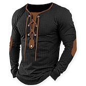 economico T-shirt in maglia a coste-Per uomo Maglietta Maglietta a Maglia a Coste Camicia a Maniche Lunghe Manica Lunga Colletto Primavera &amp; Autunno Blocco di colori Moda Designer Essenziale Patchwork Coulisse Vacanza Streetwear Uscire
