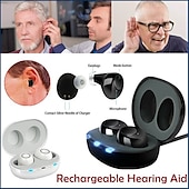 abordables Dispositivos electrónicos de cuidado personal-Audífono ITE invisible recargable - Amplificador de sonido digital mini con tono ajustable para ancianos apoyo para pérdida auditiva